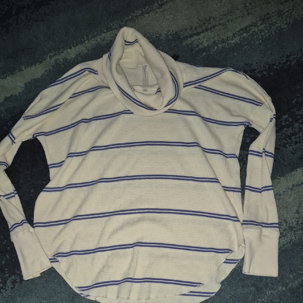 NWOT the Group Babaton(aritzia) Cream and Blue Waffle Knit Cowl Neck Size M
